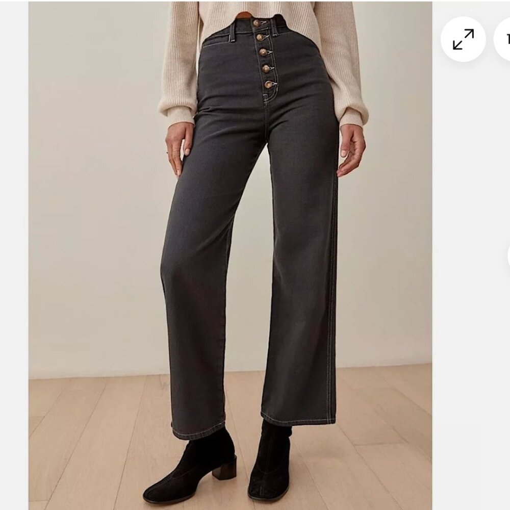 Reformation Jeans Lexi high rise wide leg soft jeans washed black 29